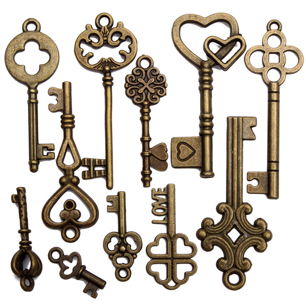 11Pcs-Antique-Vintage-Old-Look-Skeleton-Key-Set-Pendant-Heart-Bow-Steampunk-Lock-986760-1