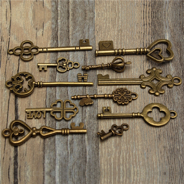 11Pcs-Antique-Vintage-Old-Look-Skeleton-Key-Set-Pendant-Heart-Bow-Steampunk-Lock-986760-5