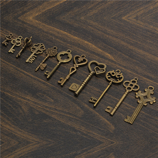 11Pcs-Antique-Vintage-Old-Look-Skeleton-Key-Set-Pendant-Heart-Bow-Steampunk-Lock-986760-8