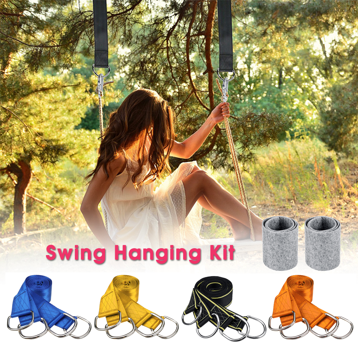 150cm-Tree-Nylon-Swing-Sling-Hanging-Strap-Kit-Adjustable-Length-Hammock-Rope-with-Hooks-1556536-1