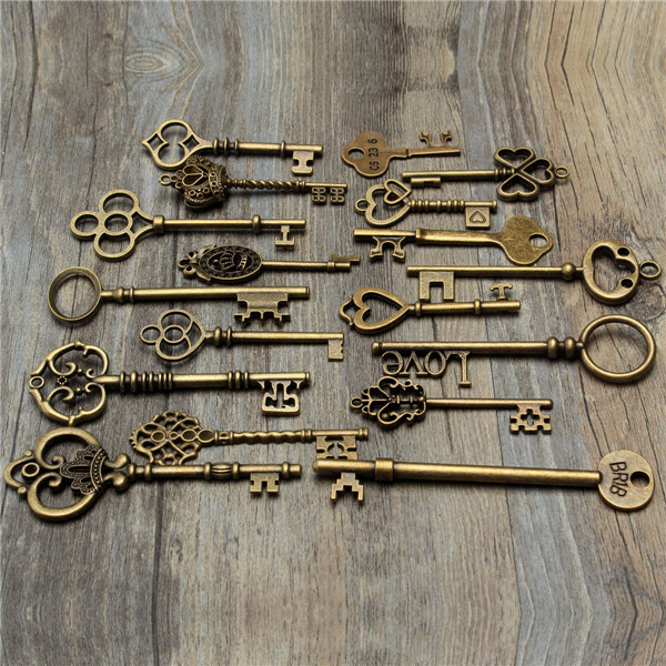 18Pcs-Antique-Vintage-Old-Look-Skeleton-Key-Lot-Pendant-Heart-Bow-Lock-Steampunk-995561-2