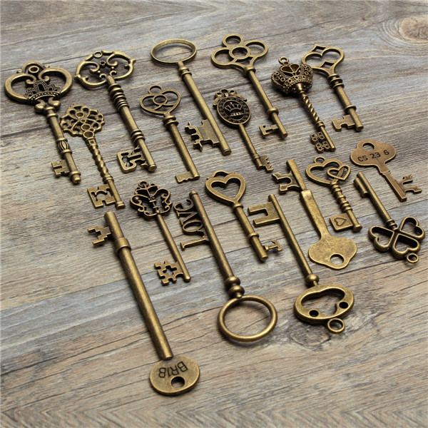 18Pcs-Antique-Vintage-Old-Look-Skeleton-Key-Lot-Pendant-Heart-Bow-Lock-Steampunk-995561-3