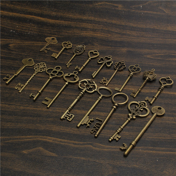 18Pcs-Antique-Vintage-Old-Look-Skeleton-Key-Lot-Pendant-Heart-Bow-Lock-Steampunk-995561-5