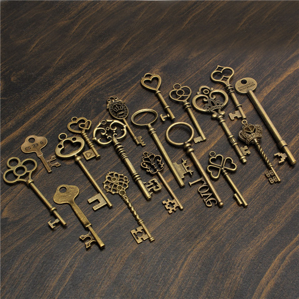 18Pcs-Antique-Vintage-Old-Look-Skeleton-Key-Lot-Pendant-Heart-Bow-Lock-Steampunk-995561-6