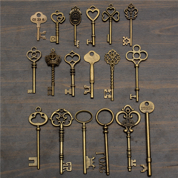 18Pcs-Antique-Vintage-Old-Look-Skeleton-Key-Lot-Pendant-Heart-Bow-Lock-Steampunk-995561-7