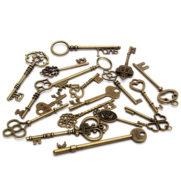 18Pcs-Antique-Vintage-Old-Look-Skeleton-Key-Lot-Pendant-Heart-Bow-Lock-Steampunk-995561-9