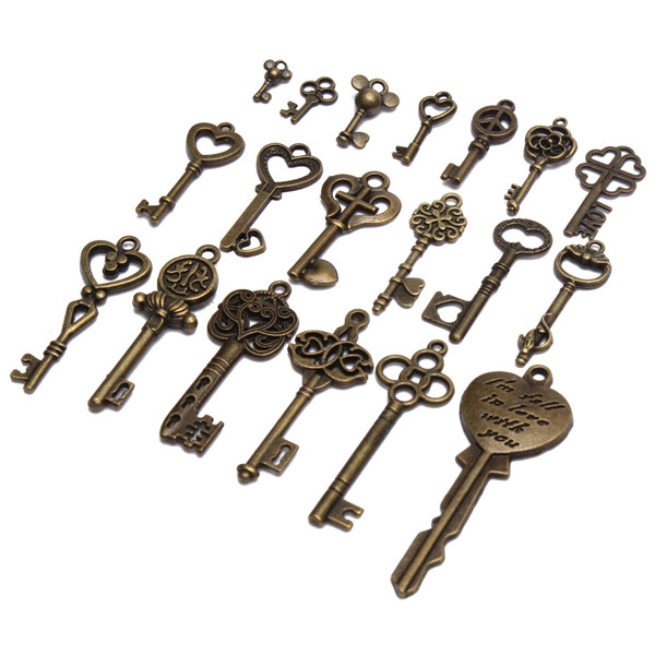 19Pcs-Antique-Vintage-Old-Look-Skeleton-Key-Set-Lot-Pendant-Heart-Bow-Lock-Steampunk-Jewel-986824-2