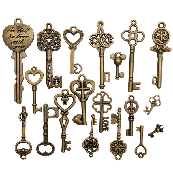 19Pcs-Antique-Vintage-Old-Look-Skeleton-Key-Set-Lot-Pendant-Heart-Bow-Lock-Steampunk-Jewel-986824-3
