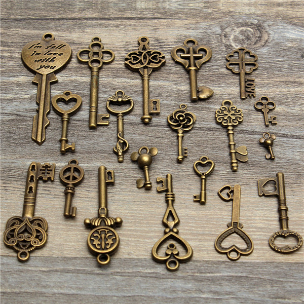 19Pcs-Antique-Vintage-Old-Look-Skeleton-Key-Set-Lot-Pendant-Heart-Bow-Lock-Steampunk-Jewel-986824-5