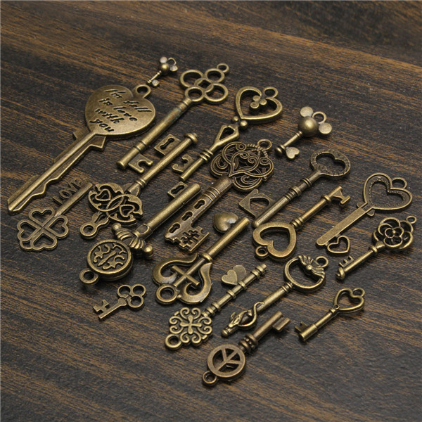19Pcs-Antique-Vintage-Old-Look-Skeleton-Key-Set-Lot-Pendant-Heart-Bow-Lock-Steampunk-Jewel-986824-6