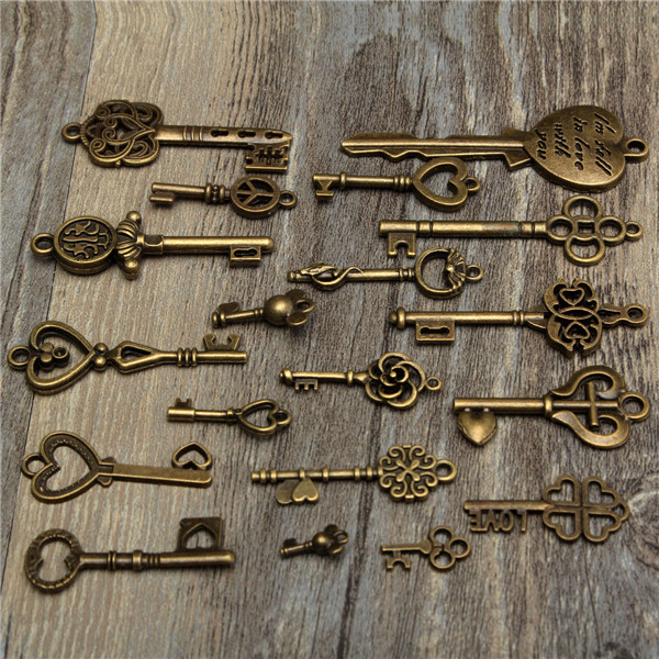 19Pcs-Antique-Vintage-Old-Look-Skeleton-Key-Set-Lot-Pendant-Heart-Bow-Lock-Steampunk-Jewel-986824-7