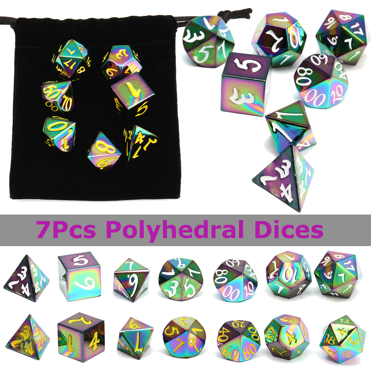 7Pcs-Antique-Metal-Polyhedral-Dices-Set-Role-Playing-Game-Gadget-With-Bag-1287723-2