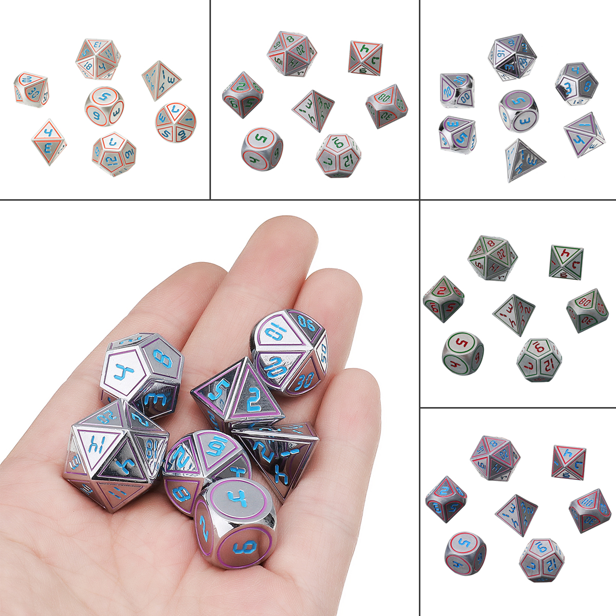 7Pcs-Double-Color-Polyhedral-Metal-Game-Dices-Kit-Children-Digital-Education-Number-Dices-Entertianm-1431443-1