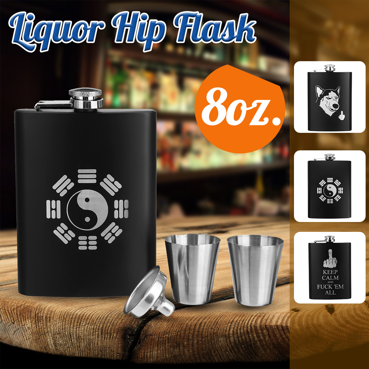 8oz-Stainless-Steel-Pocket-Liquor-Hip-Flask-Drink-Flagon-with-Funnel-1582092-1