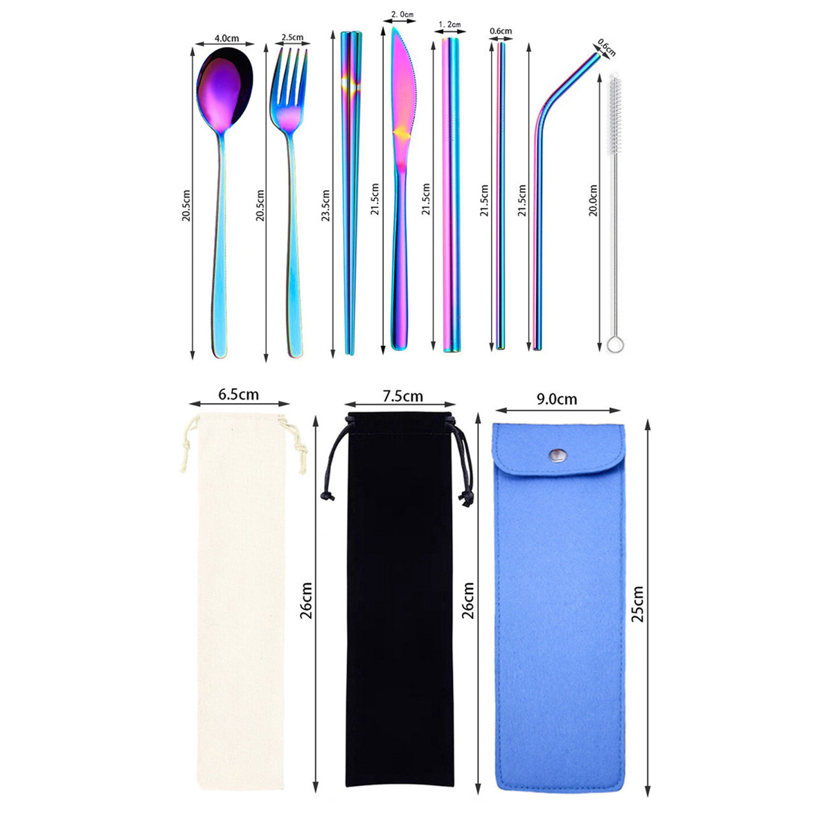 9pcs-Titanium-Plated-304-Stainless-Steel-Cutlery-Set-Knife-Fork-Spoon-Chopsticks-Straw-Set-1721637-7