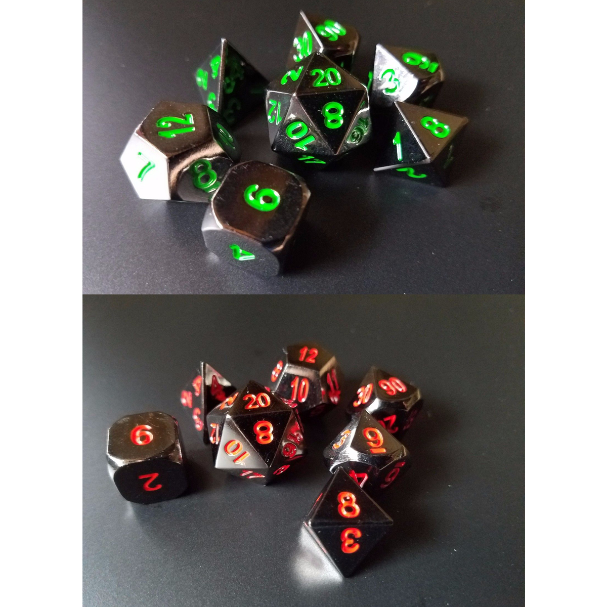 New-Metal-Polyhedral-Dice-with-Bag-Green-Red-7-Piece-Metal-Set-DnD-RPG-1239419-3