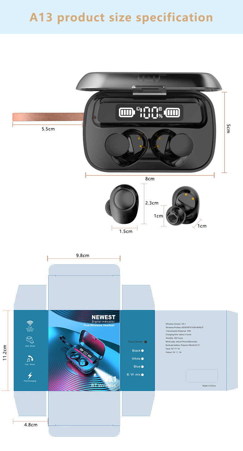 Bakeey-A13-bluetooth-51-Earphone-Wireless-Earbuds-Clock-Flashlight-Touch-Control-2000mAh-CVC80-DSP-N-1709446-13