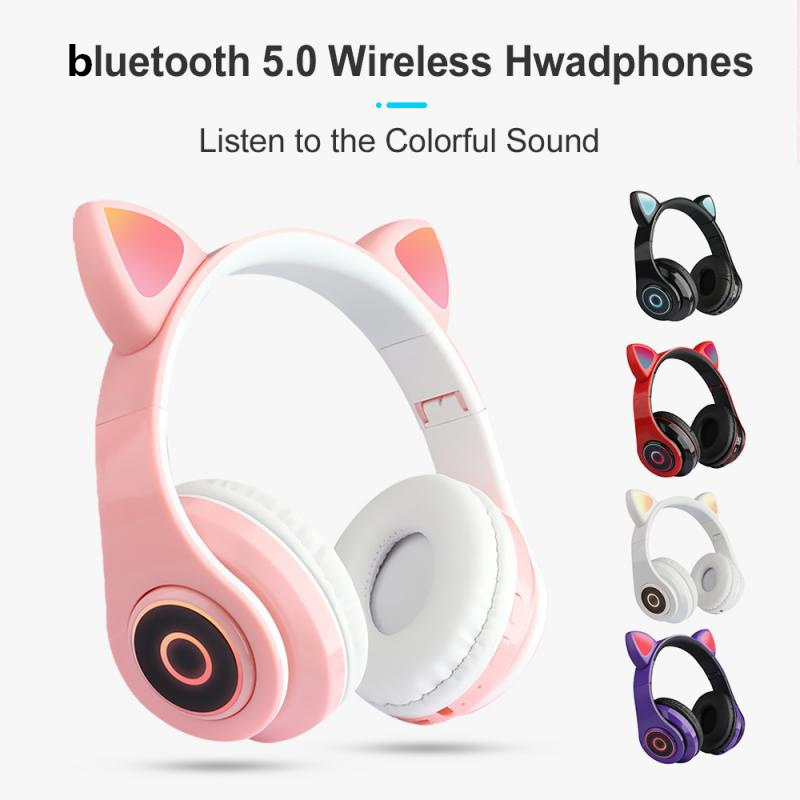 Bakeey-B39-Wireless--bluetooth-50-Headset-Cute-Cat-Ear-With-LED-Light-Child-Kids-Headset-Game-Headph-1857996-1