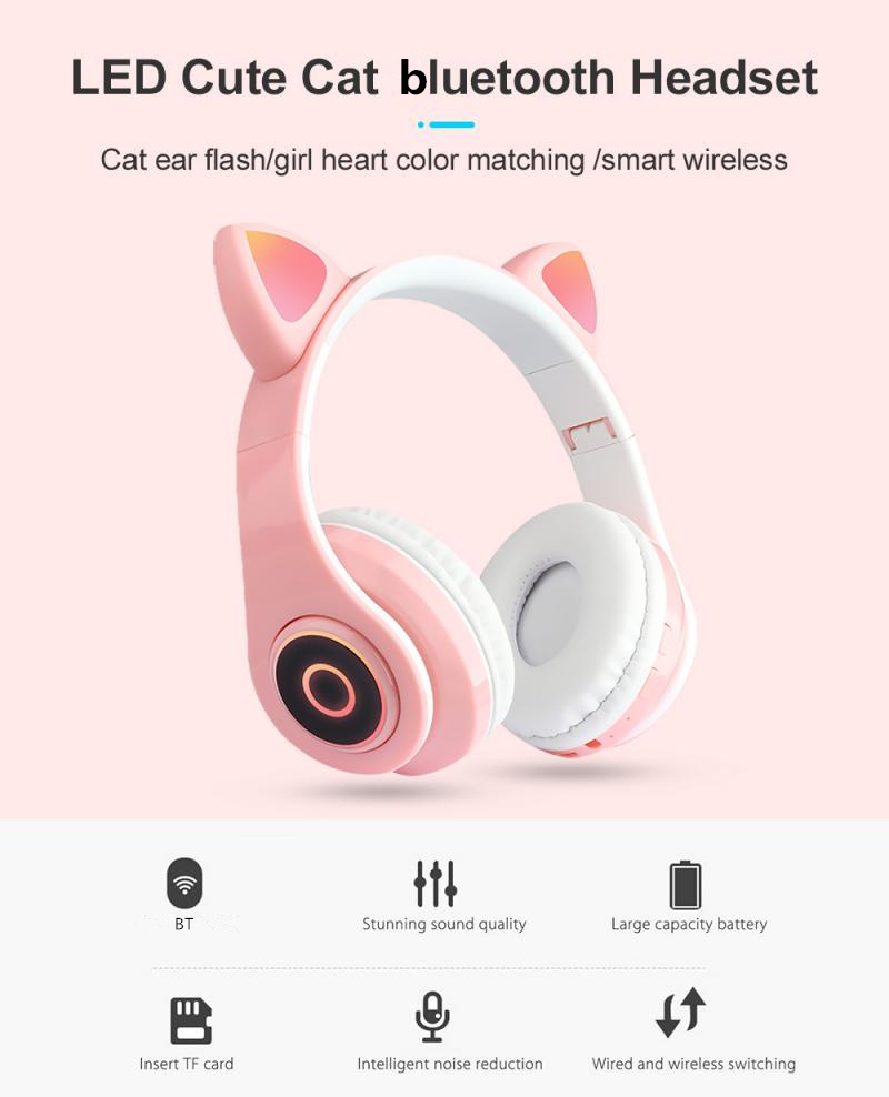 Bakeey-B39-Wireless--bluetooth-50-Headset-Cute-Cat-Ear-With-LED-Light-Child-Kids-Headset-Game-Headph-1857996-2