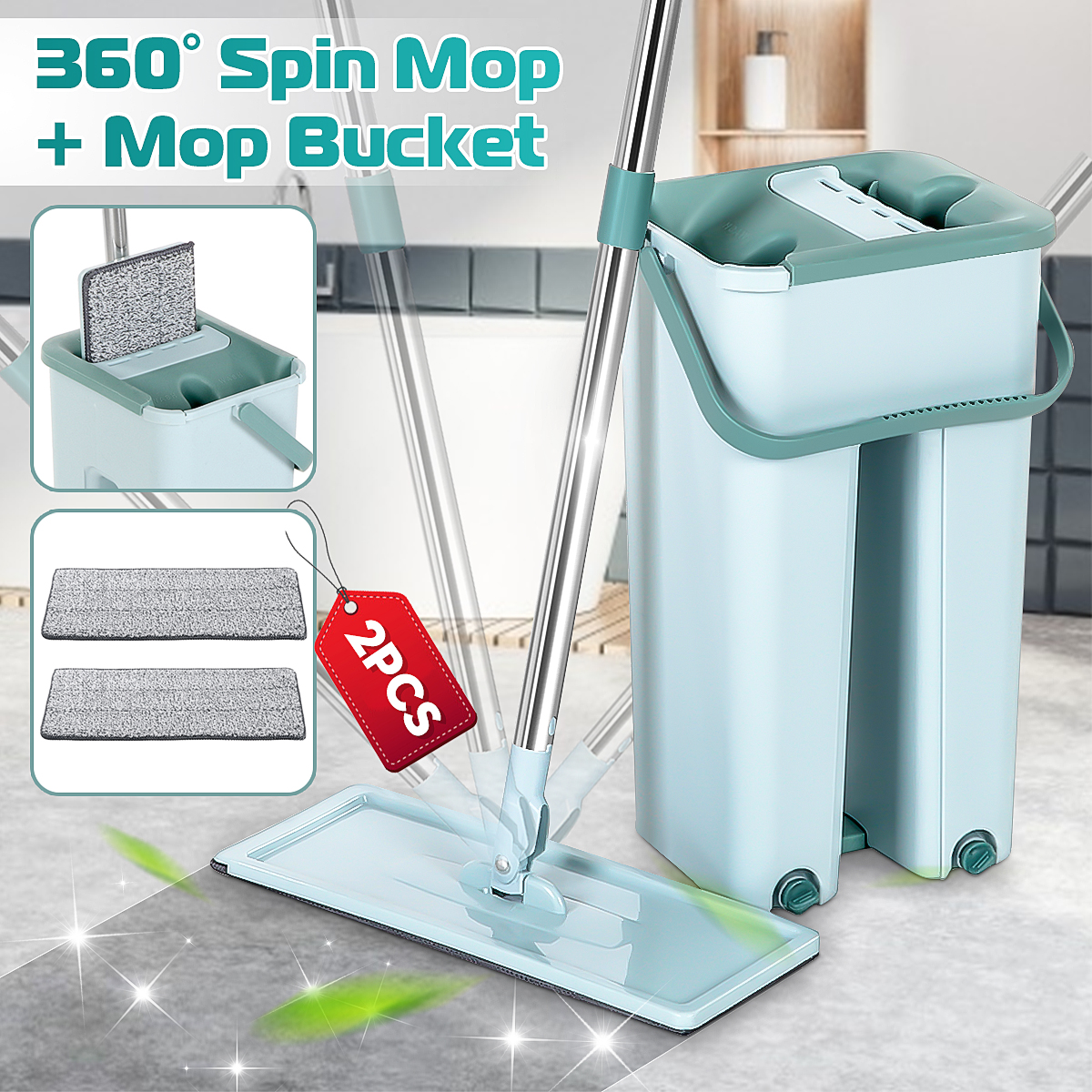 360deg-Rotation-Spin-Flat-Mop-Bucket-Set-Auto-Rebound-Hand-free-Floor-Cleaning-1742644-1