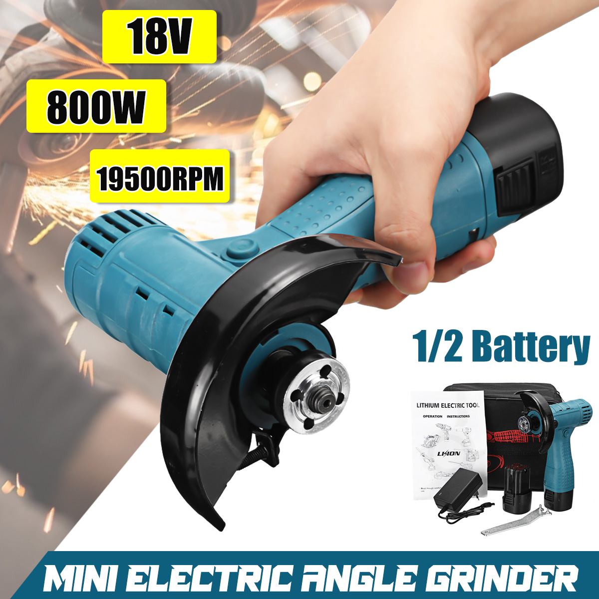 100mm-18V-800W-Electric-Angle-Grinder-Portable-Handheld-Cutting-Polishing-Tool-W-12-Battery-1871661-2