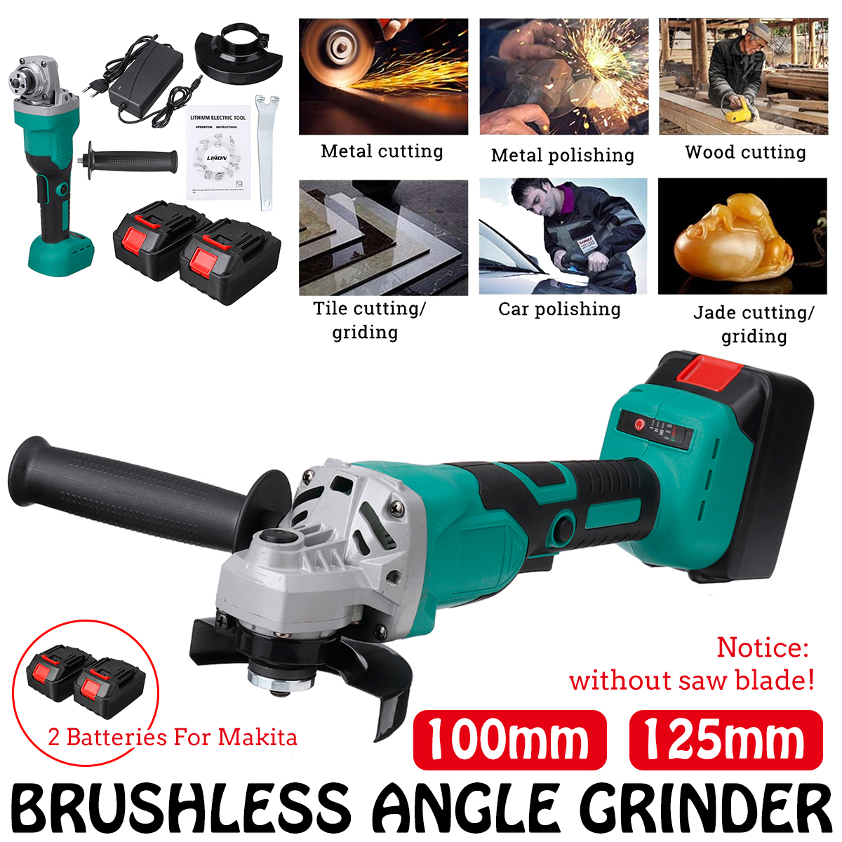 100mm125mm-Brushless-Electric-Angle-Grinder-Polishing-Grinding-Cutting-Tool-W-12-Battery-For-Makita-1861077-2