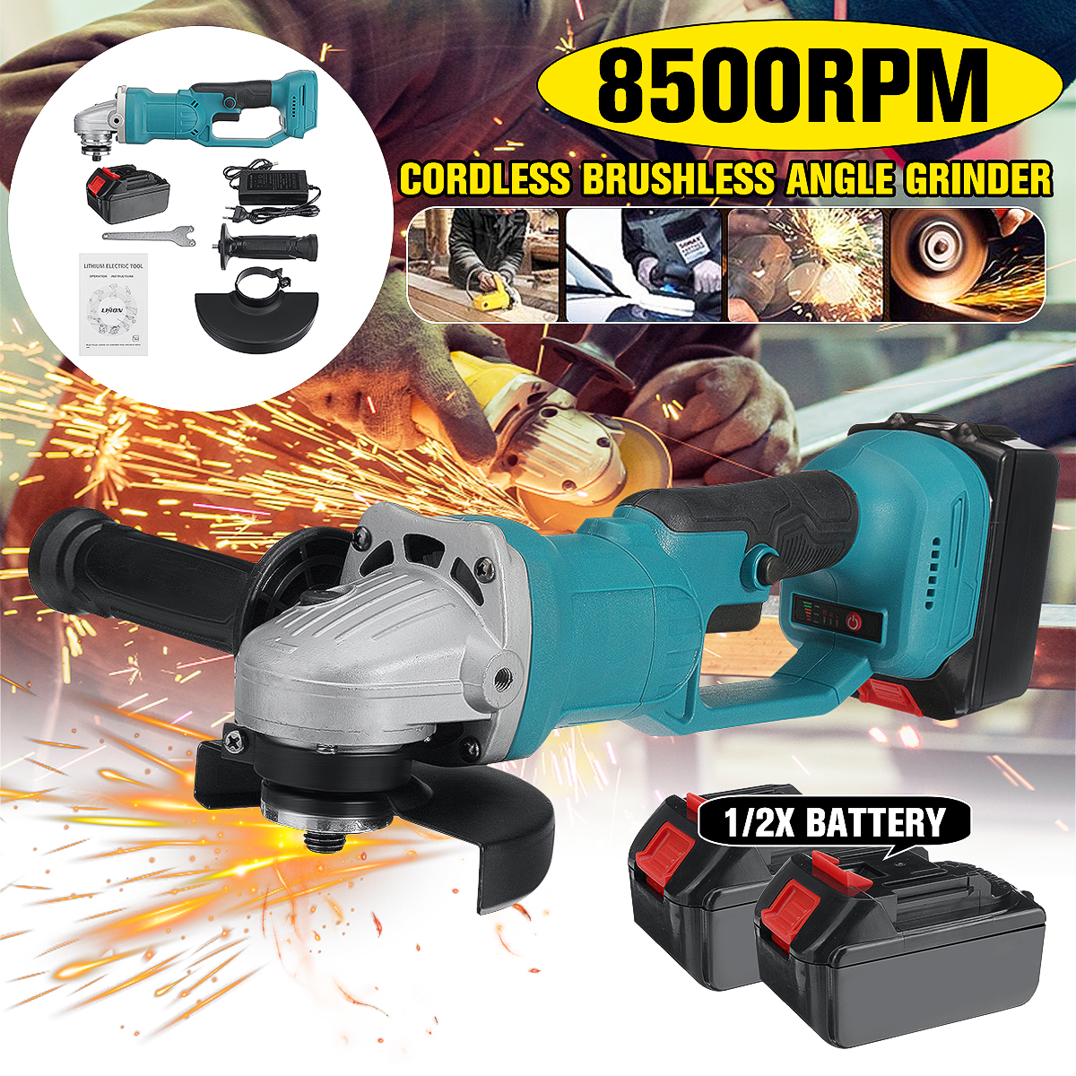 125mm-Brushless-Rechargable-Angle-Grinder-W-12-Battery-Metal-Stone-Wood-Plastic-Cutting-Polishing-To-1875442-2