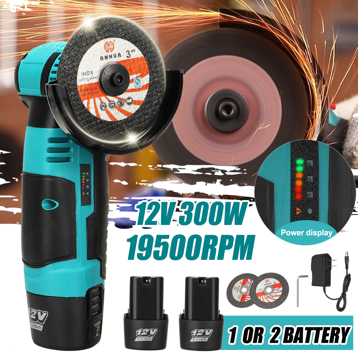 12V-Brushless-Angle-Grinder-Cordless-Electric-300W-19500Rpm-Cordless-Cutting-Polishing-Tool-1922553-1