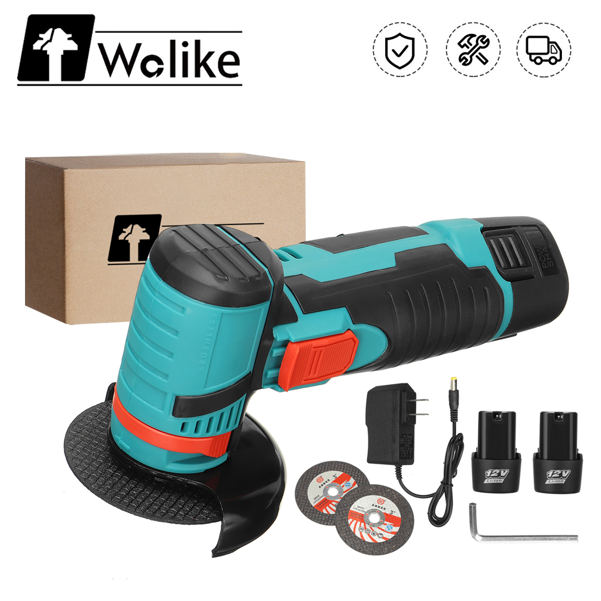 12V-Brushless-Angle-Grinder-Cordless-Electric-300W-19500Rpm-Cordless-Cutting-Polishing-Tool-1922553-2