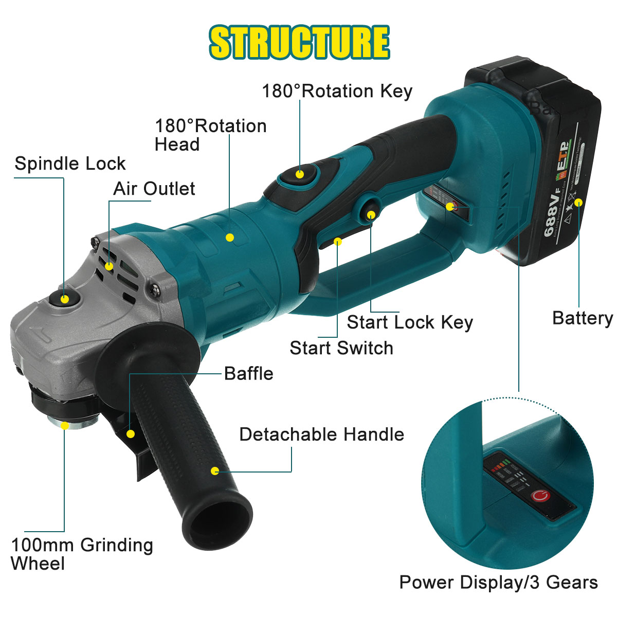 180deg-Brushless-Angle-Grinder-15000rmin-Cordless-100mm-3-Speed-Electric-Grinder-Grinding-Machine-Fi-1887484-9