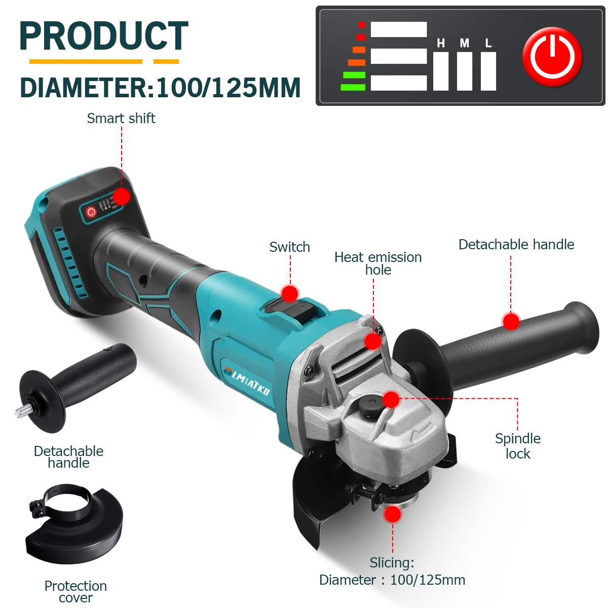 BLMIATKO-18V-100mm125mm-Cordless-Brushless-Angle-Grinder-3-Gears-Polishing-Grinding-Cutting-Machine--1760079-6