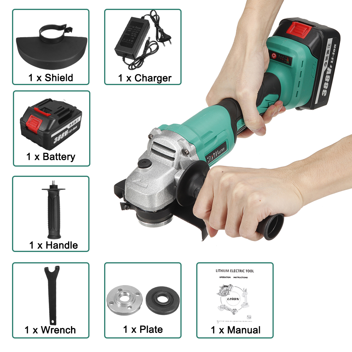 Kiwarm-1000W-125mm-Brushless-Angle-Grinder-Cordless-Electric-Grinder-Polishing-Machine-Fit-Makita-W1-1930913-15