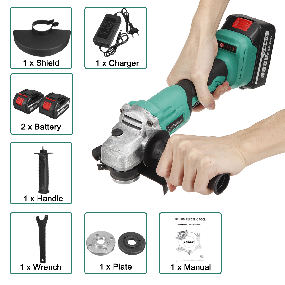 Kiwarm-1000W-125mm-Brushless-Angle-Grinder-Cordless-Electric-Grinder-Polishing-Machine-Fit-Makita-W1-1930913-16