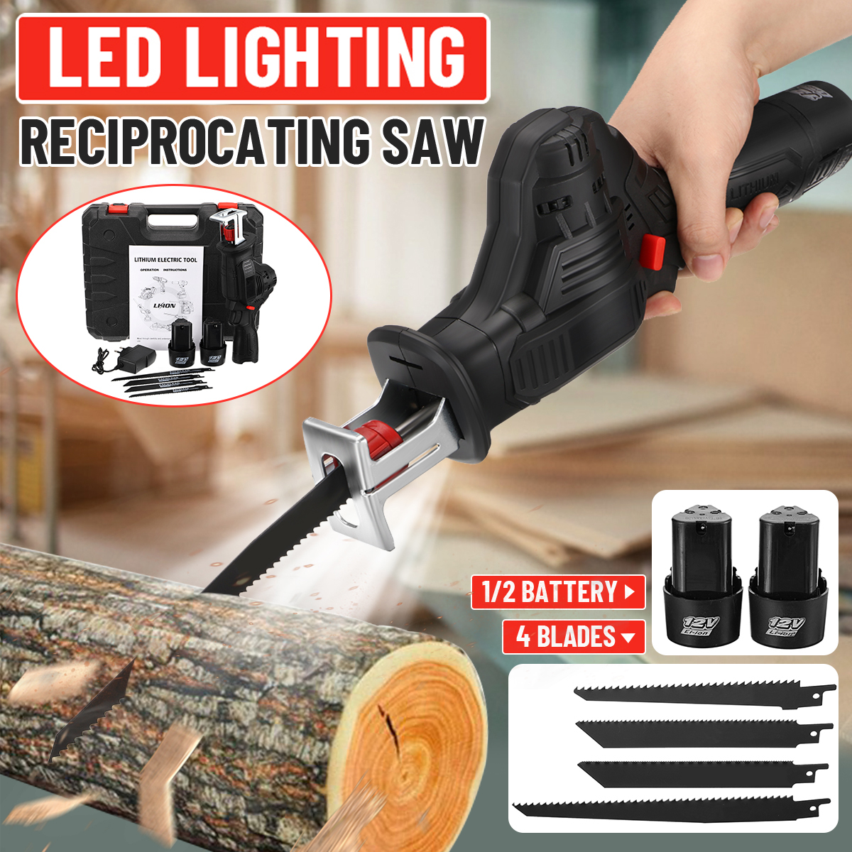 12V-4000rpm-Cordless-Saw-Reciprocating-Saw-Metal-Cutting-Kit-W-4-Blades--12-Battery-1875252-1