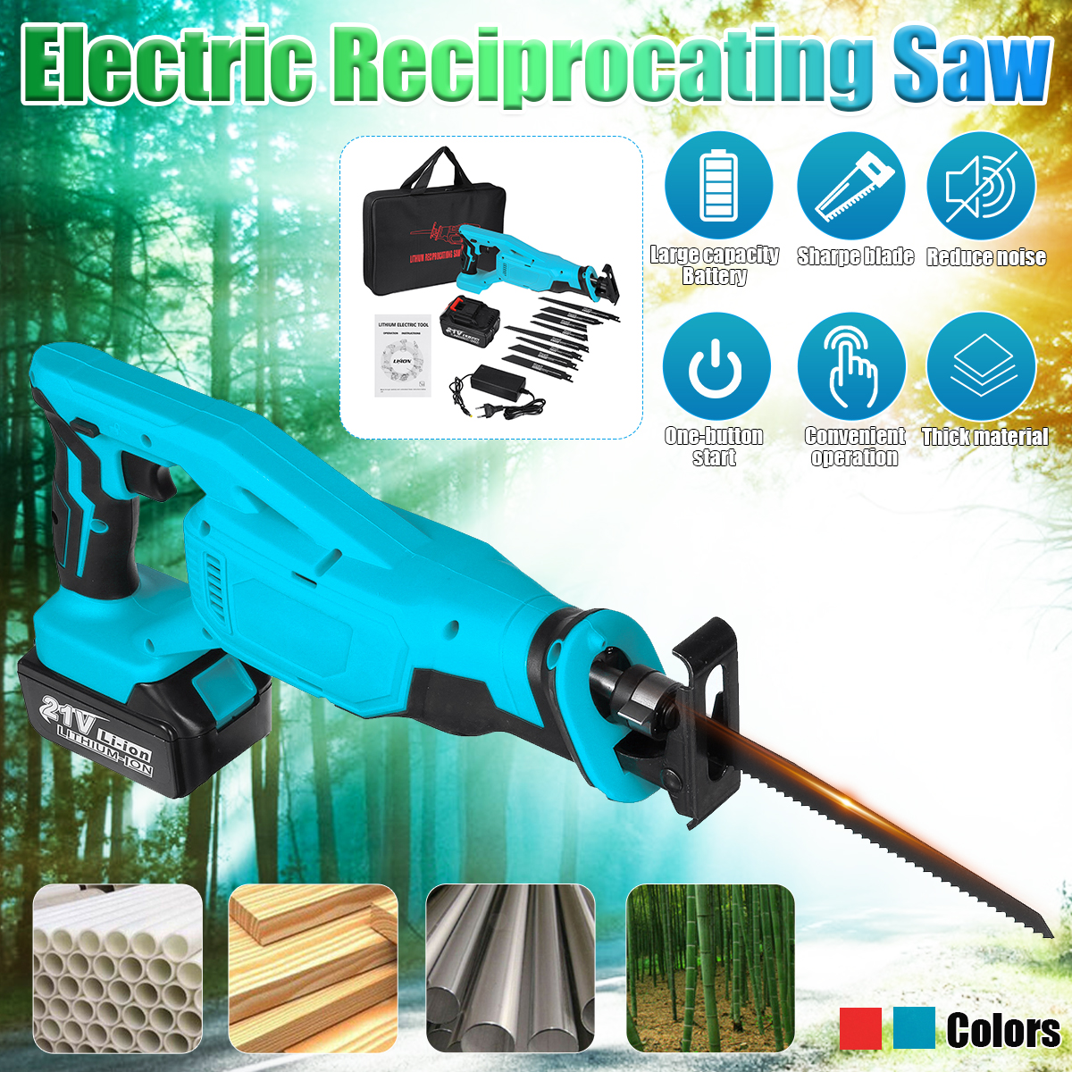 21V-1800mAH-Cordless-Reciprocating-Saw-5000Rpm-Branch-Saw-Electric-Professional-Recipro-Saw-W-8-Blad-1861677-2