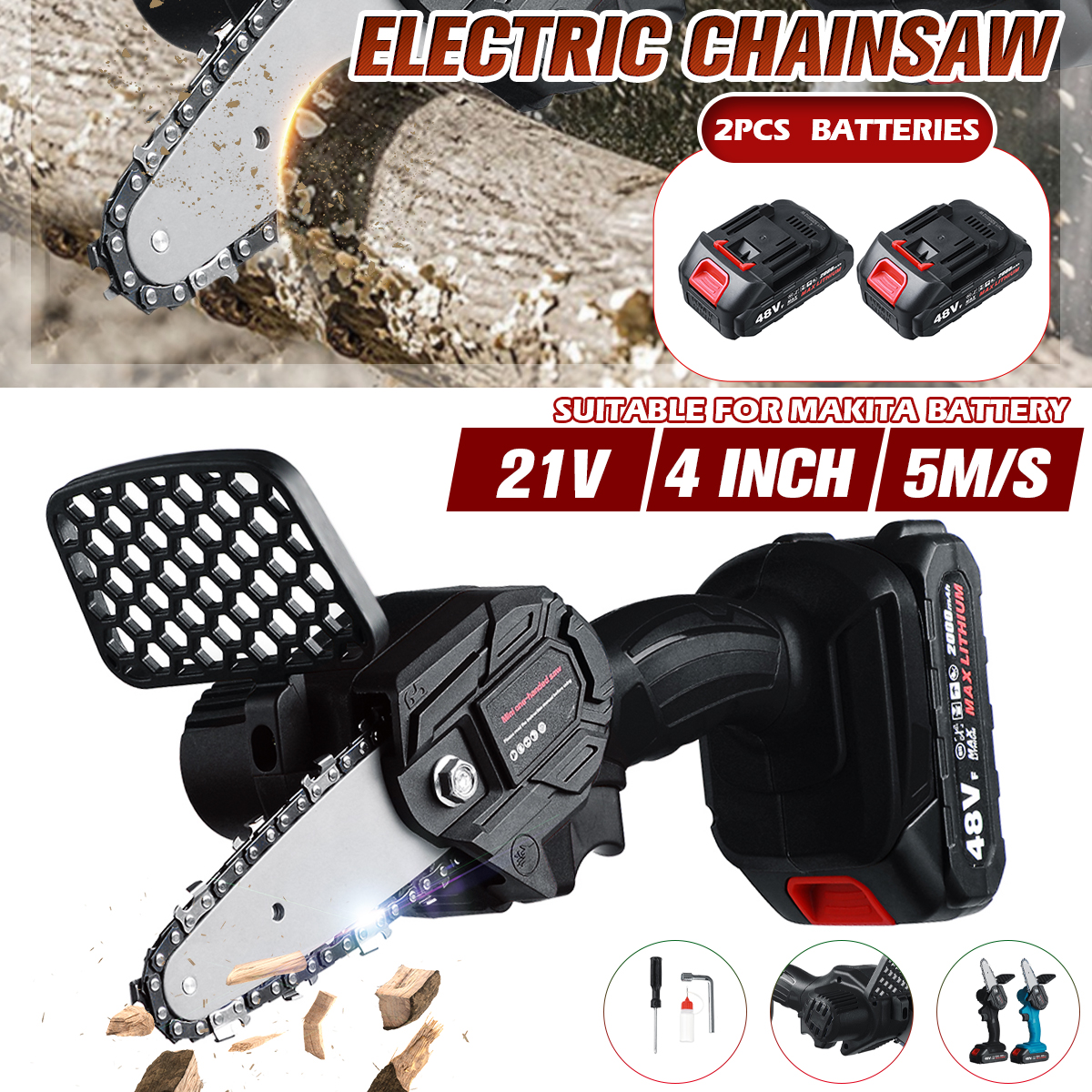 21V-4quot-Cordless-Electric-Chain-Saw-Rechargeable-Woodworking-Cutting-Saw-W-2pcs-Battery-1792669-1