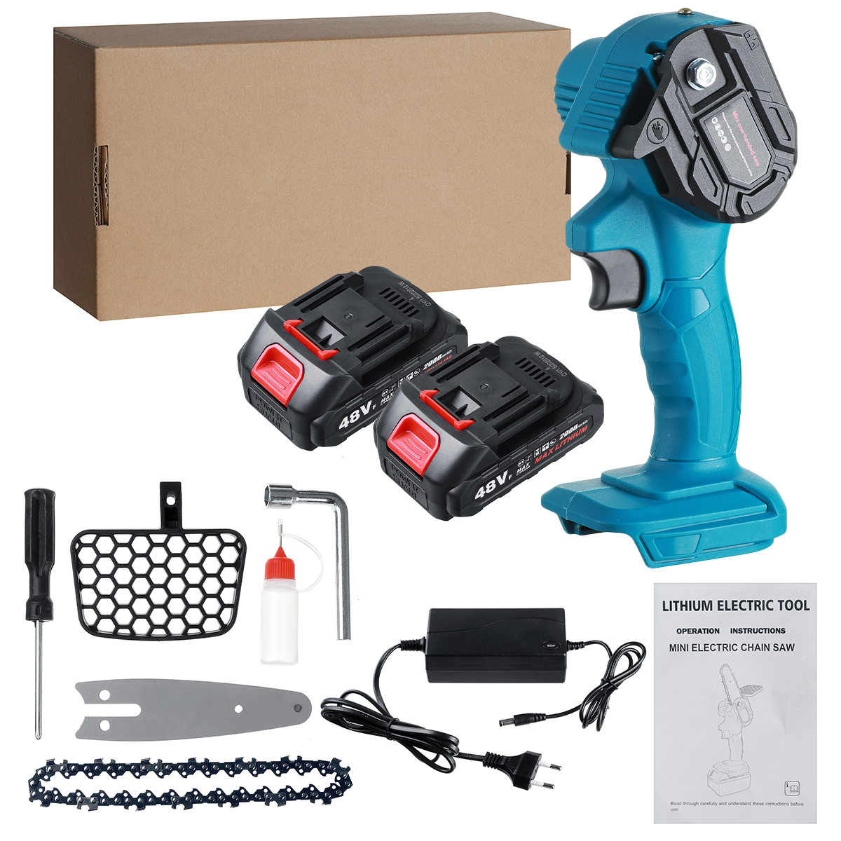 21V-4quot-Cordless-Electric-Chain-Saw-Rechargeable-Woodworking-Cutting-Saw-W-2pcs-Battery-1792669-11
