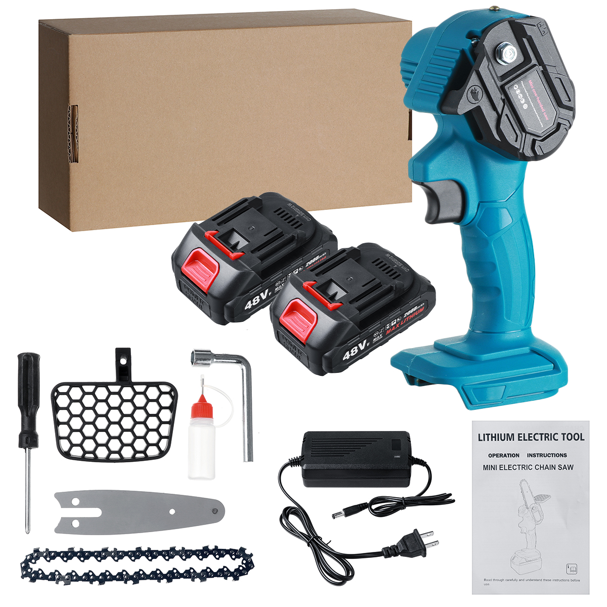 21V-4quot-Cordless-Electric-Chain-Saw-Rechargeable-Woodworking-Cutting-Saw-W-2pcs-Battery-1814933-10