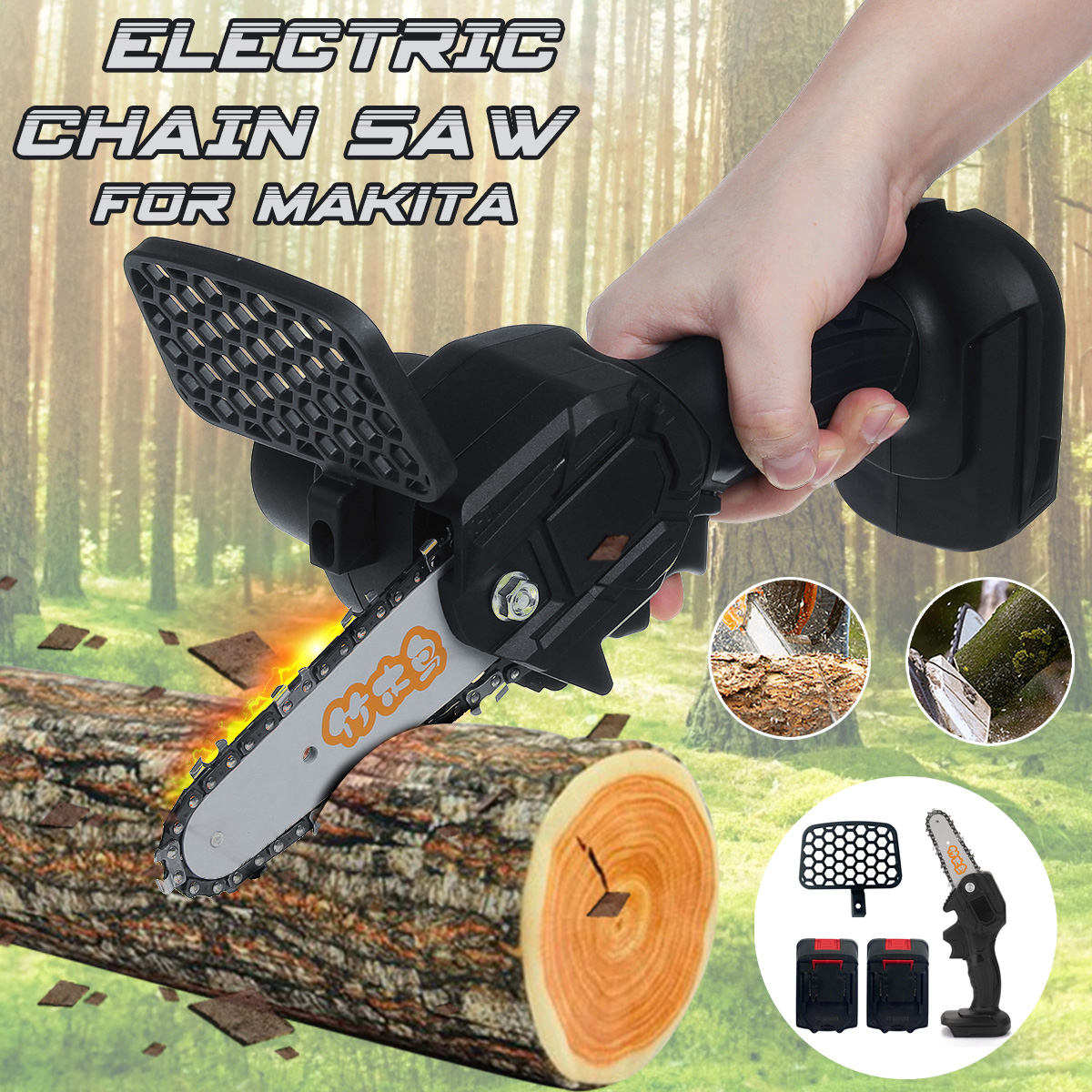24V-Cordless-Electric-Chainsaw-4-Inch-Portable-Chain-Saw-Woodworking-Cutting-Tool-W-2pcs-Battery-1784404-2