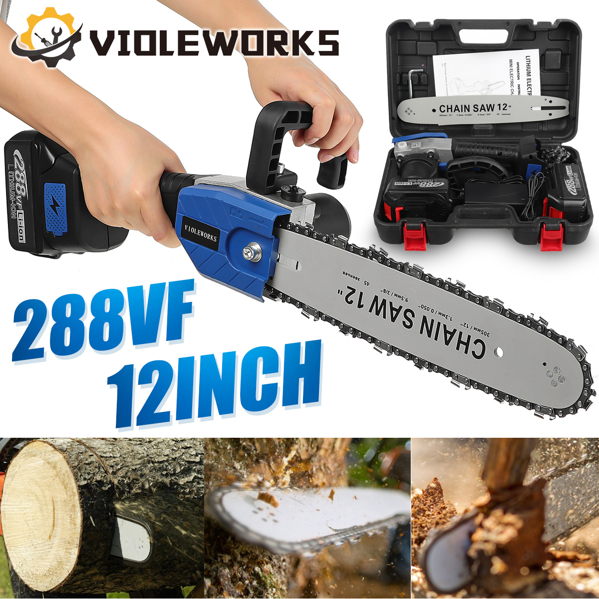 288VF-12quot-Cordless-Electric-Chain-Saw-One-Hand-Saw-Woodworking-Tool-W-12pcs-Battery-1847802-2