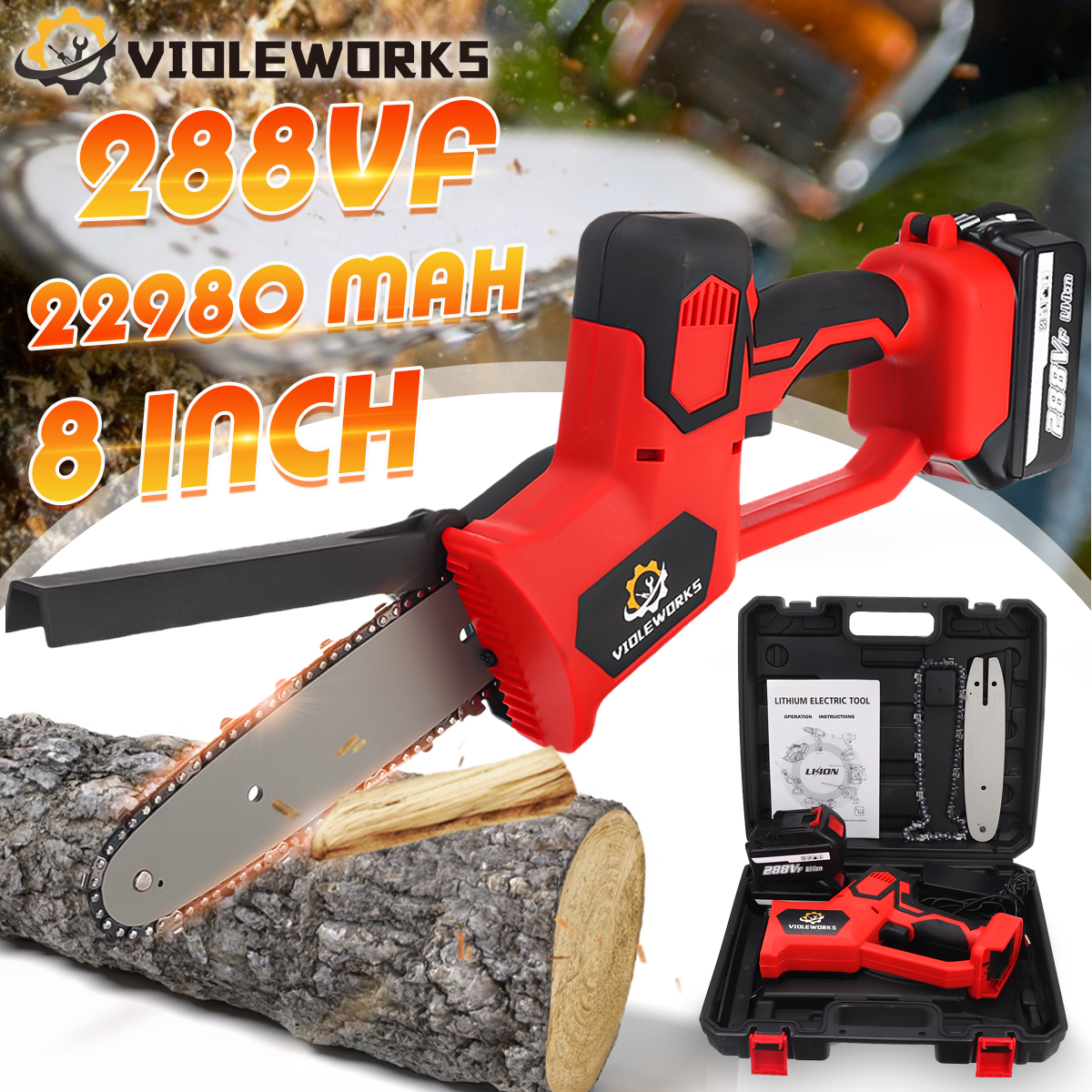 288VF-8Inch-Cordless-Electric-Chainsaws-One-Hand-Saw-Chain-Saw-Woodworking-Tool-W-12pcs-Battery-1835932-2