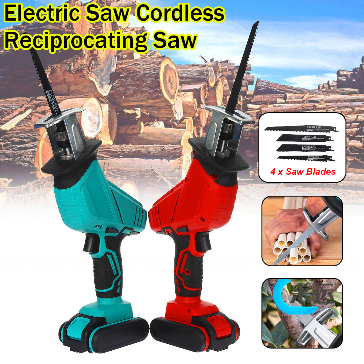 3000rpm-4000mAh-Electric-Saw-Cordless-Rechargeable-Handheld-Reciprocating-Saw-Wood-Cutter-W-4pcs-Saw-1758398-2