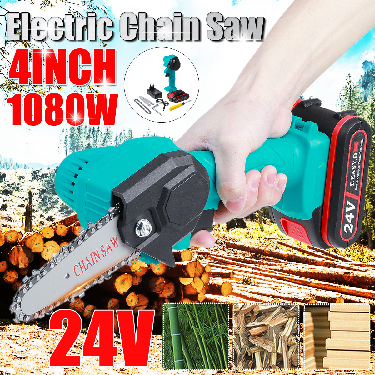 4-24V-Rechargeable-Cordless-Electric-Saw-Mini-Handheld-Chainsaw-Wood-Cutter-Tool-1801610-1