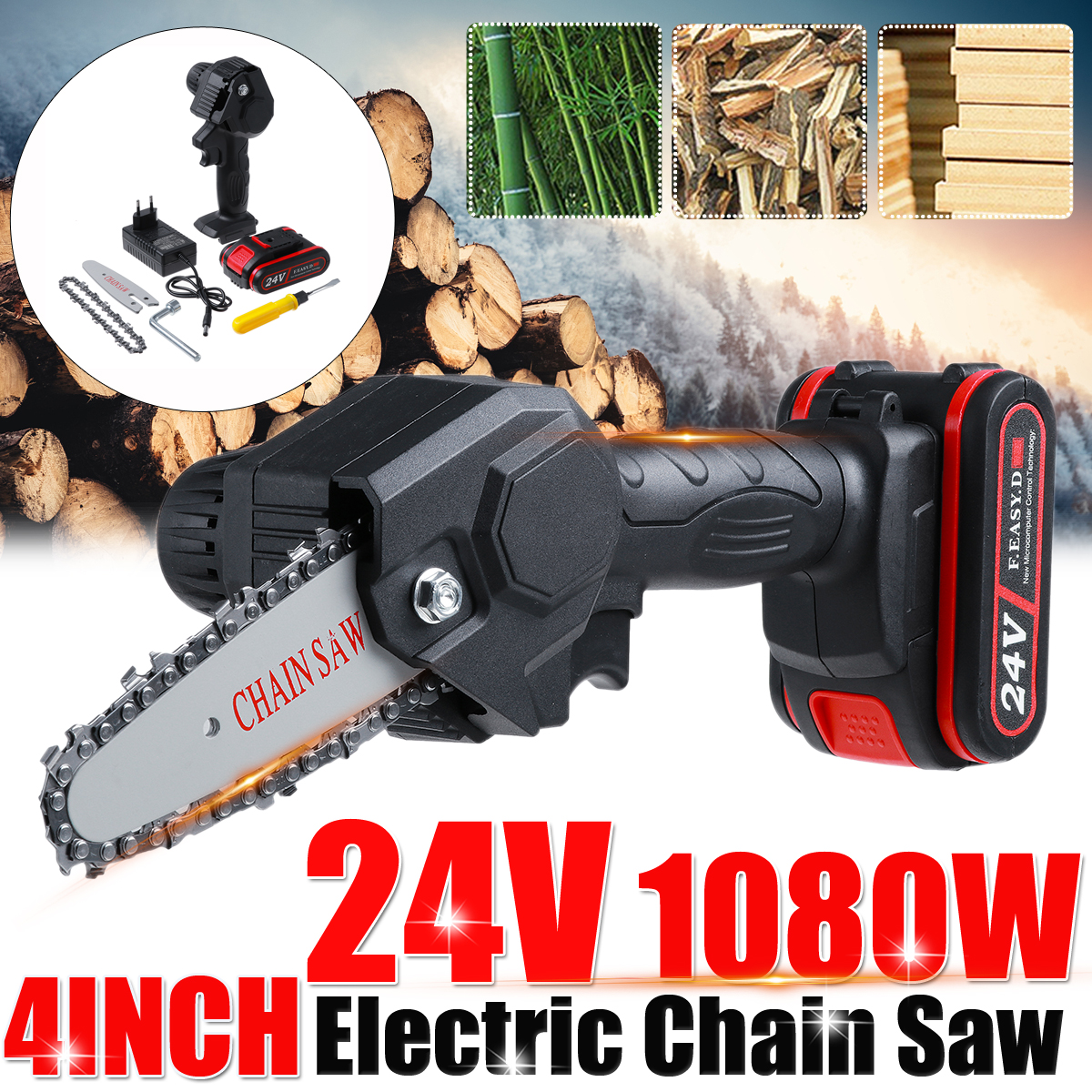 4-24V-Rechargeable-Cordless-Electric-Saw-Mini-Handheld-Chainsaw-Wood-Cutter-Tool-1801610-2