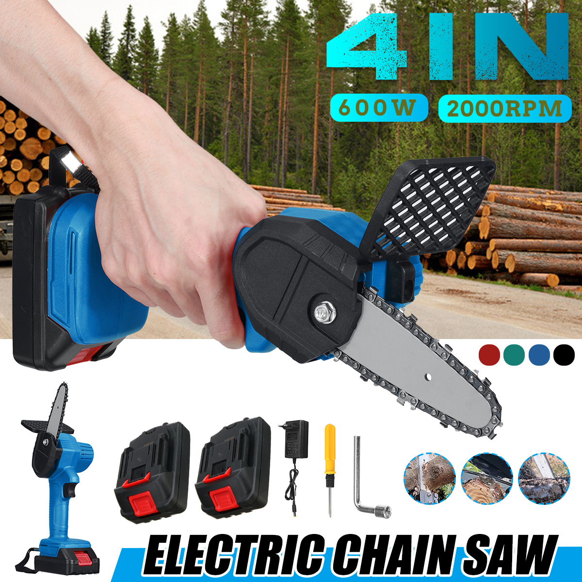 4-Inch-600W-88VF-Cordless-Electric-Chain-Saw-One-Hand-Cutter-Woodworking-ChainSaw-W-12-Battery-1874432-1