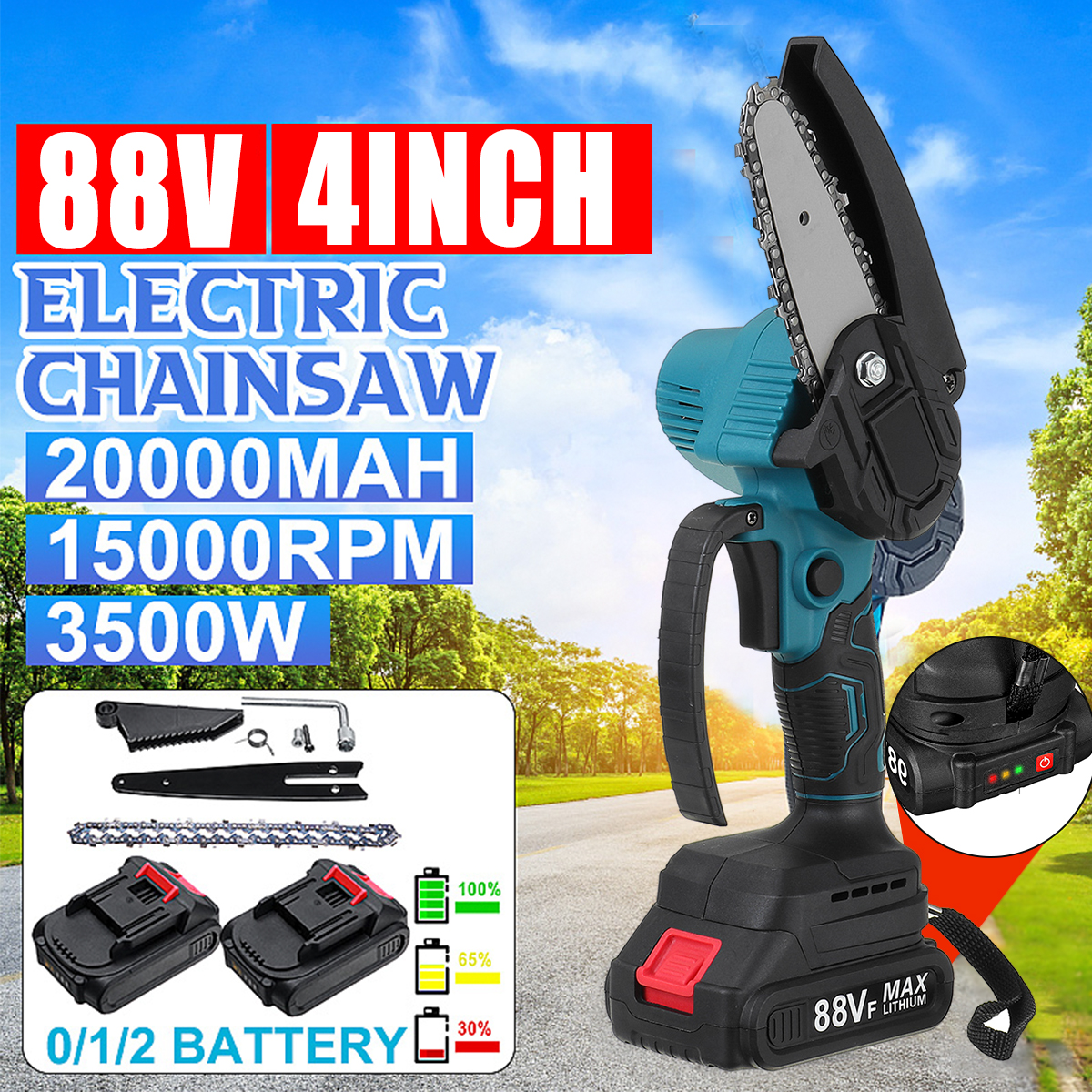 4quot-88VF-Cordless-Electric-Chainsaw-Rechargeable-Woodworking-Saw-Wood-Cutter-W-None12-Battery-For--1856704-2