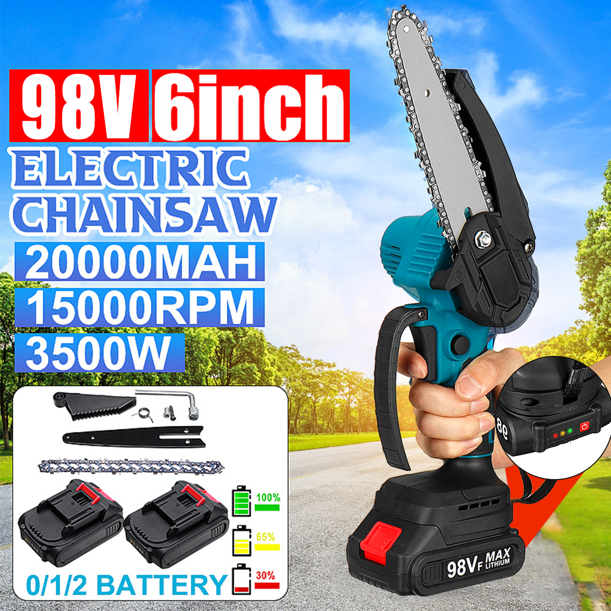 6-Inch-98VF-3000W-10000rpm-Mini-Electric-Chainsaw-Battery-Indicator-Portable-Woodworking-Wood-Cutter-1858363-2