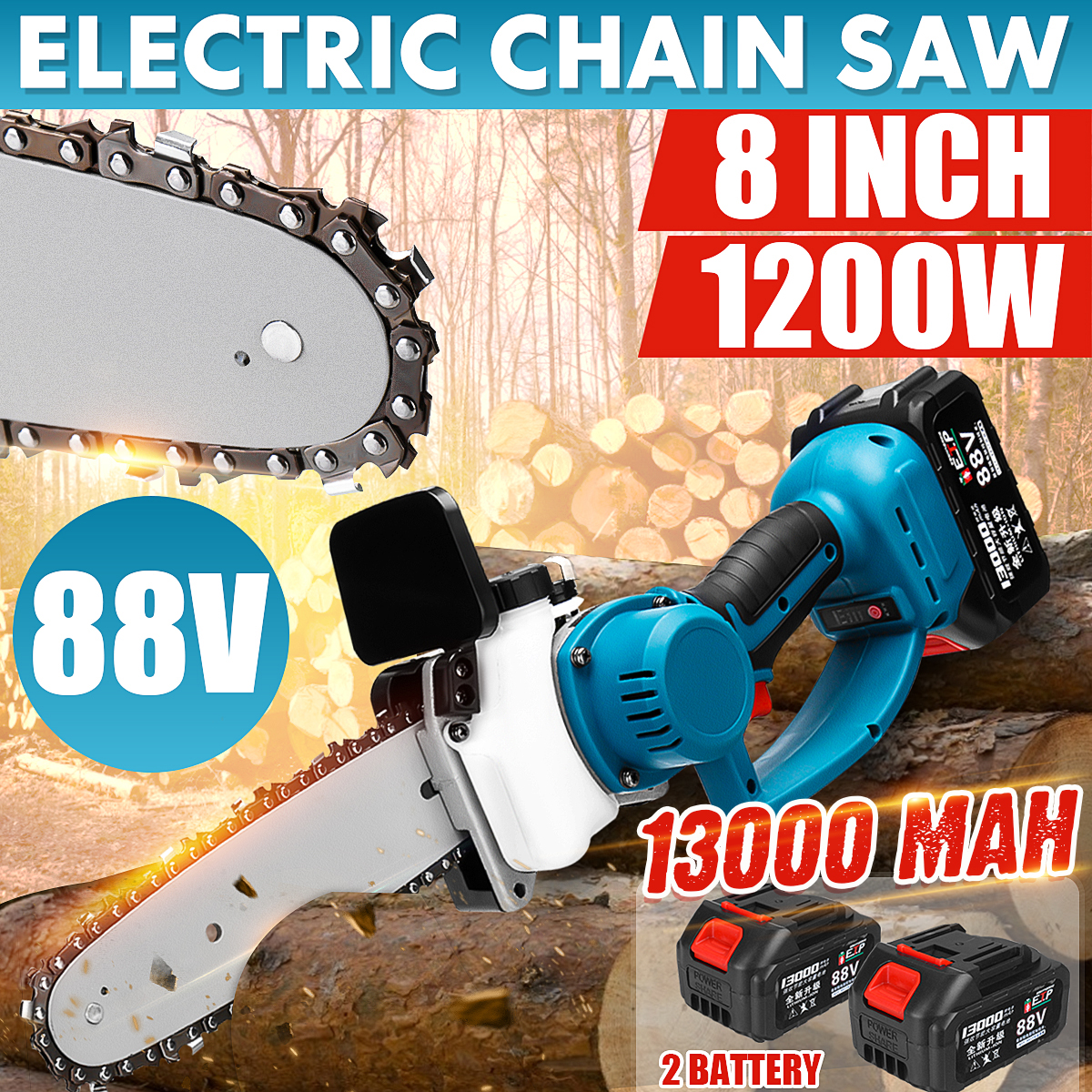 88V-1200W-Electric-Cordless-Chain-Saw-Woodworking-Wood-Cutter-with-2-Batteries-Kit-1788786-1