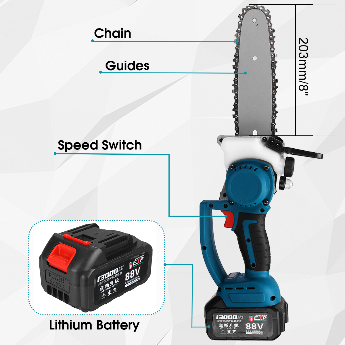 88V-1200W-Electric-Cordless-Chain-Saw-Woodworking-Wood-Cutter-with-2-Batteries-Kit-1788786-4