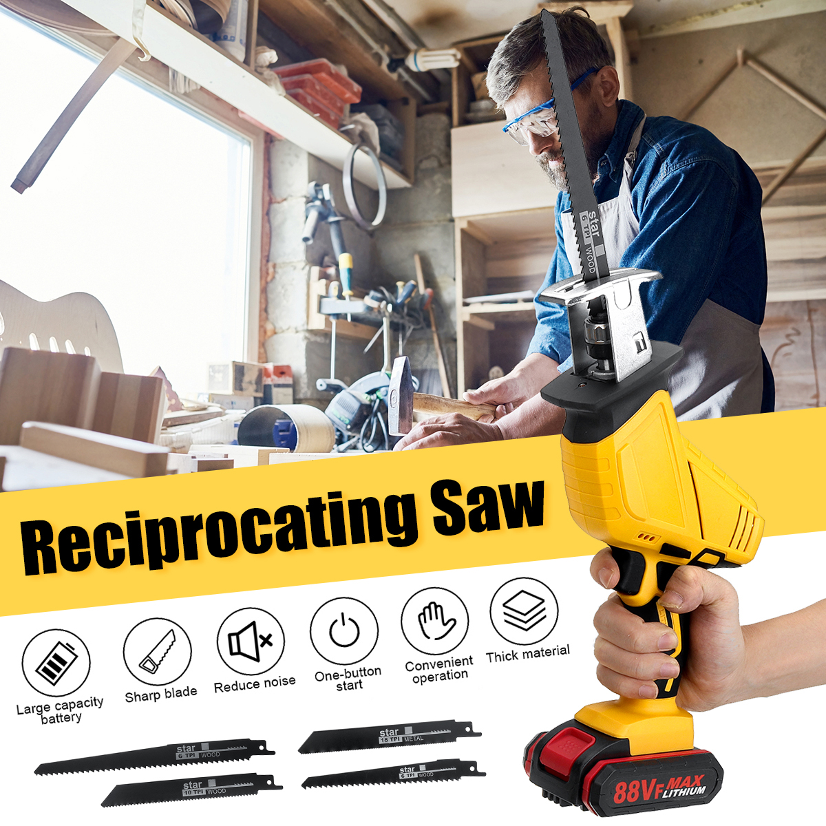 88VF-Cordless-Electric-Reciprocating-Saw-W-4-Blades--1or2-Battery-for-Worx-Woodworking-Wood-Cutting--1878507-2